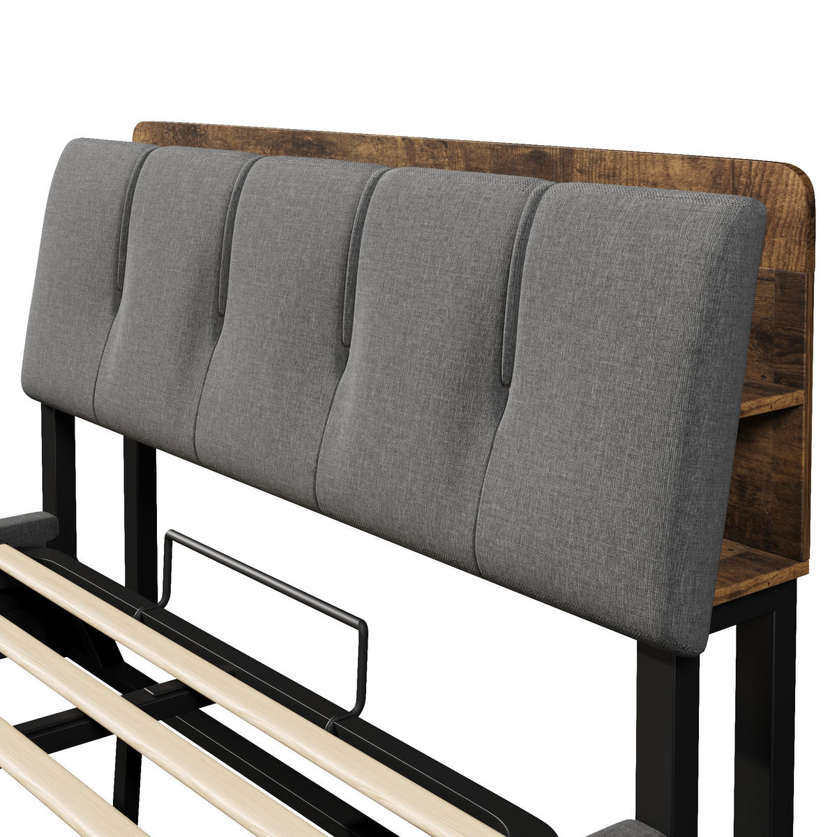 POLSTERBETT 140/200 cm in Grau mit Bettkasten, 2 Schubladen, LED und USB Type-C Leinen - Grau, Holzwerkstoff/Textil (140/200cm) - STILVORA