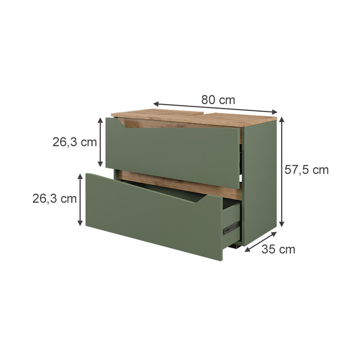 WASCHBECKENUNTERSCHRANK Marelle Grün/Artisan 80 x 57.5 cm mit 2 Schubladen - Grün, Holzwerkstoff (80/57.5/35cm) - Vicco