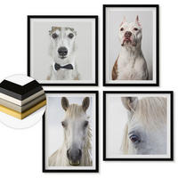WANDBILDER 4er-Set - 50x50 cm & 40x60 cm Schwarzer Rahmen - Elegante Porträts von Hunden und Pferden - Schwarz, Kunststoff (50/50cm) - ArtPrintCave