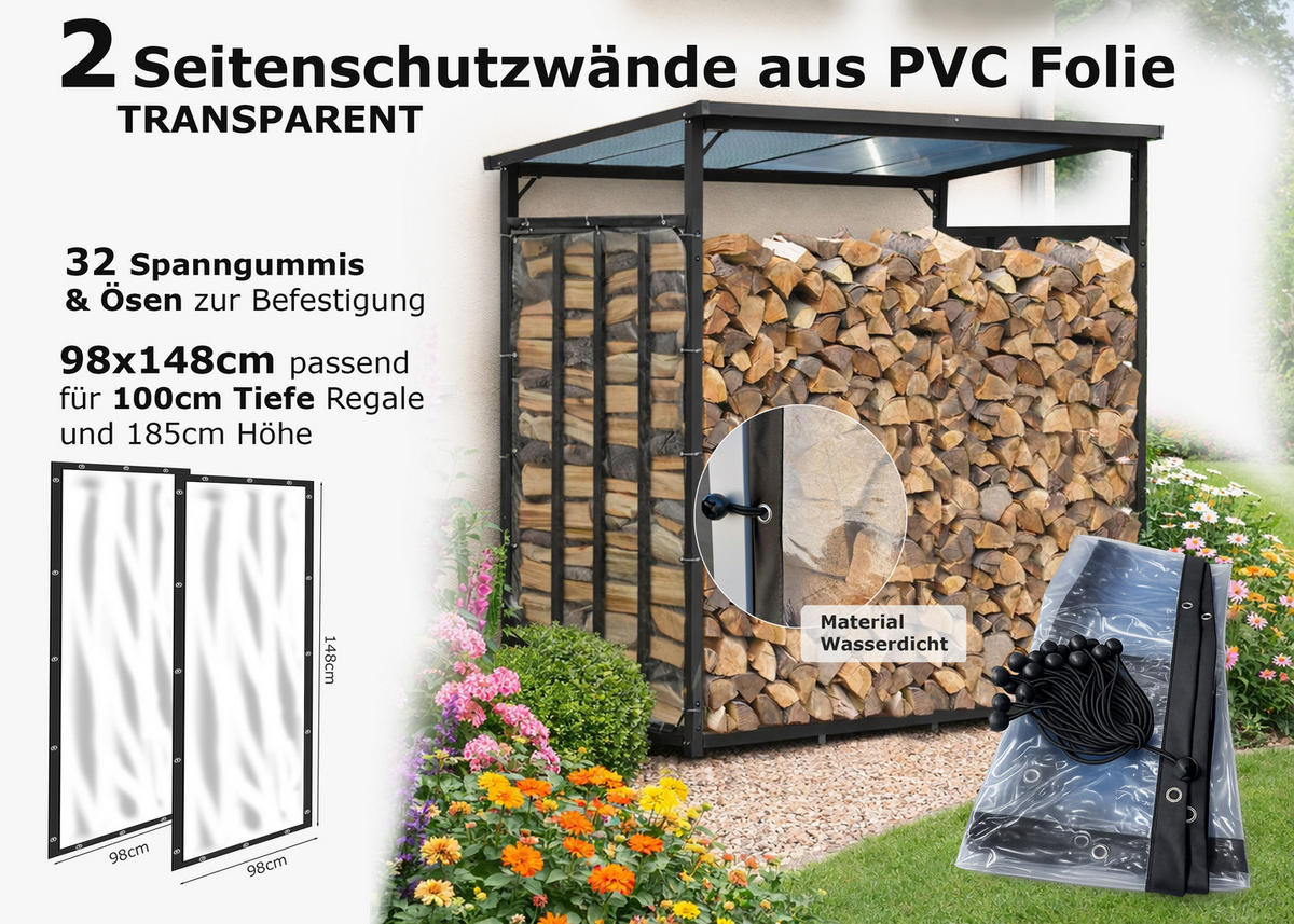 WETTERSCHUTZ Seitlich für Kaminholzregal 100/185 cm Transparent - Transparent, Kunststoff (100/185/1cm) - QUICK STAR