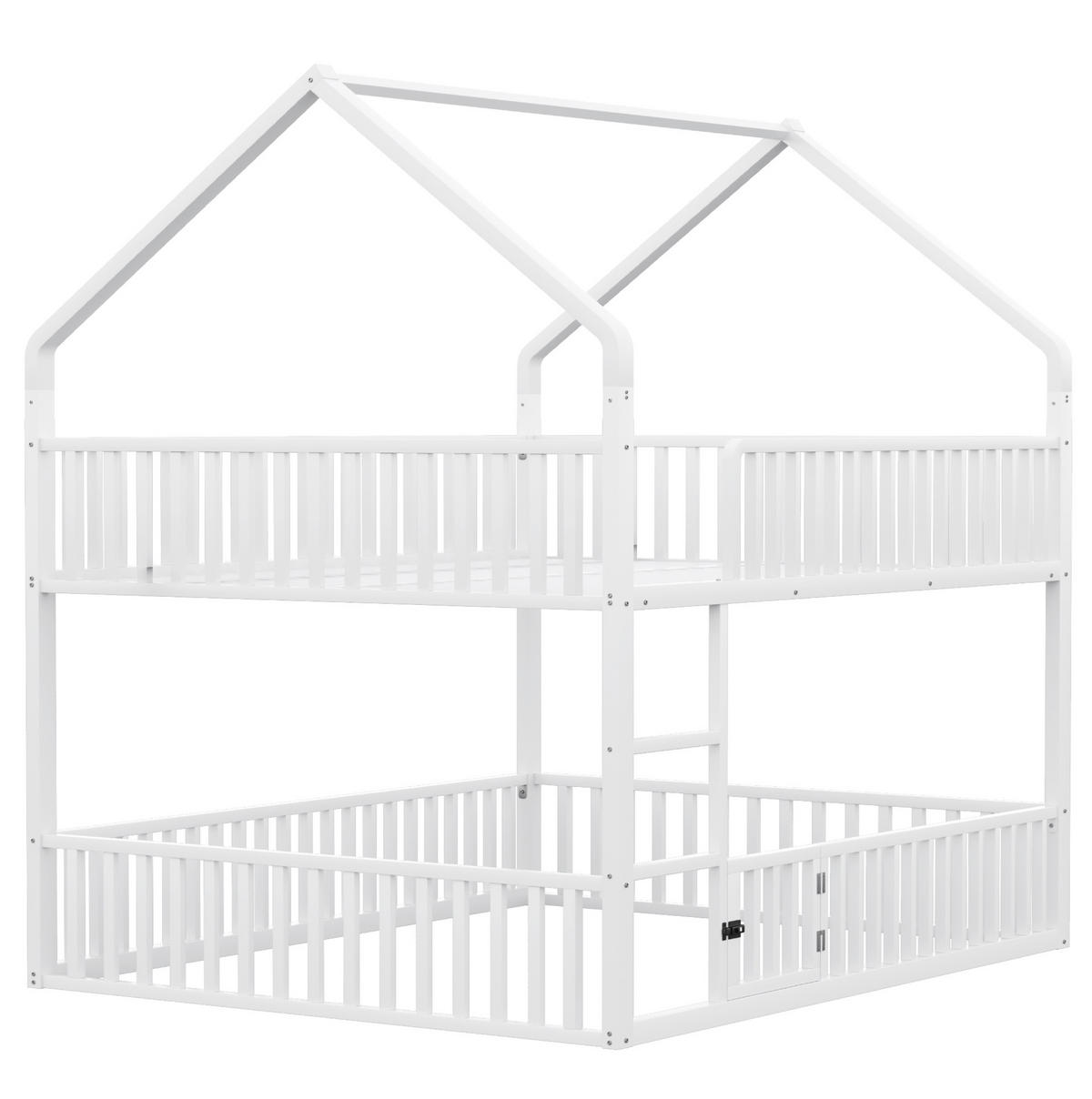 ETAGENBETT 140/200 cm mit Hausrahmen, Frontleiter und kleiner Tür, Metall, Weiß - Weiß, Metall (140/200cm) - Redom