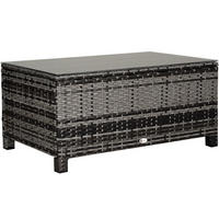 COUCHTISCH Rattan, Metall, Gehärtetes Glas, Grau - Grau, Kunststoff (85/50/39cm) - Outsunny