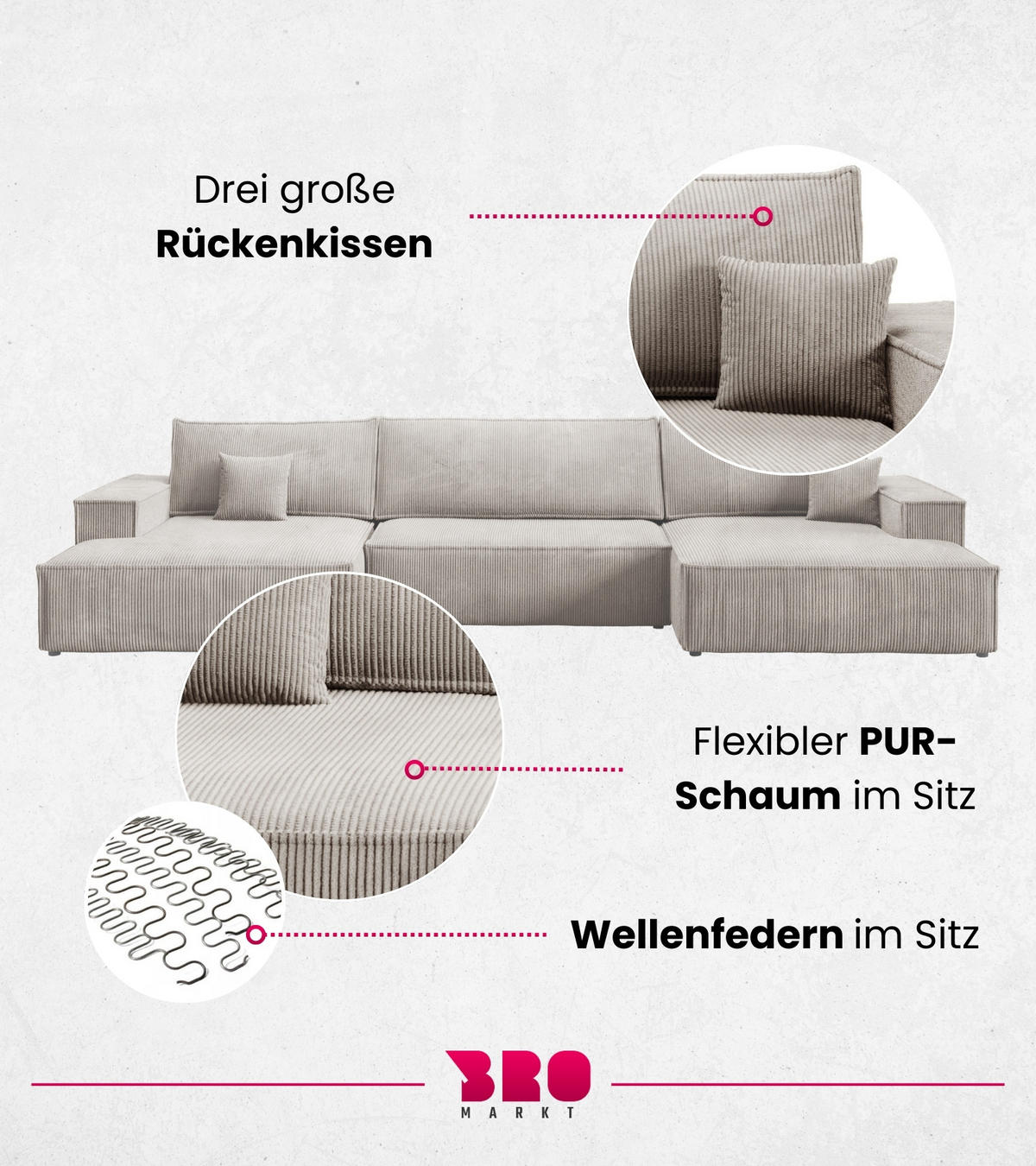 WOHNLANDSCHAFT Pablo Maxi mit Schlaffunktion Beige Cord - Beige, Textil (397/85/148cm) - Bromarkt