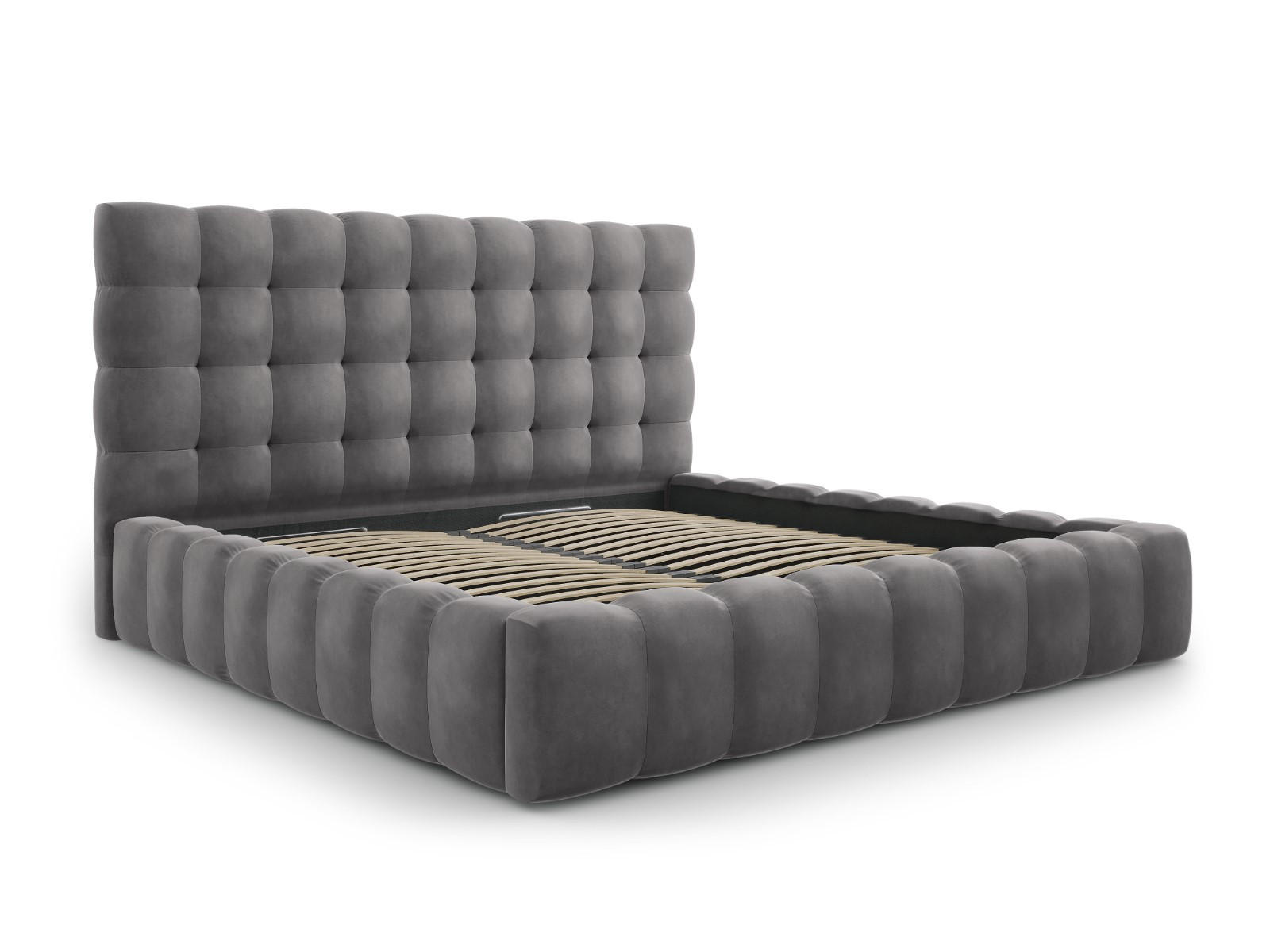 BETT mit Bettkasten und Kopfteil Mamaia aus Samt grau 200x200cm - Grau, Textil (200/200cm) - Micadoni