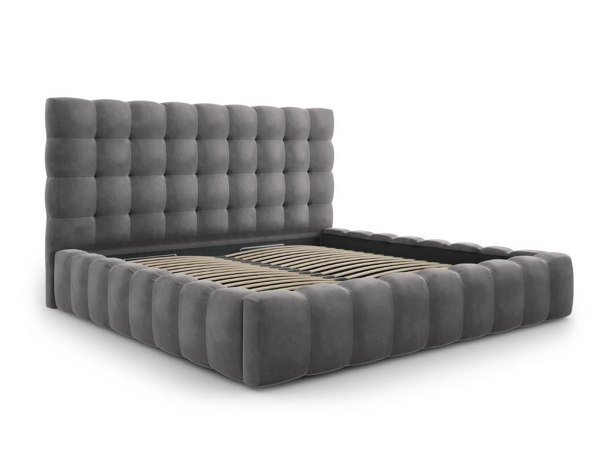 BETT mit Bettkasten und Kopfteil Mamaia aus Samt grau 200x200cm - Grau, Textil (200/200cm) - Micadoni