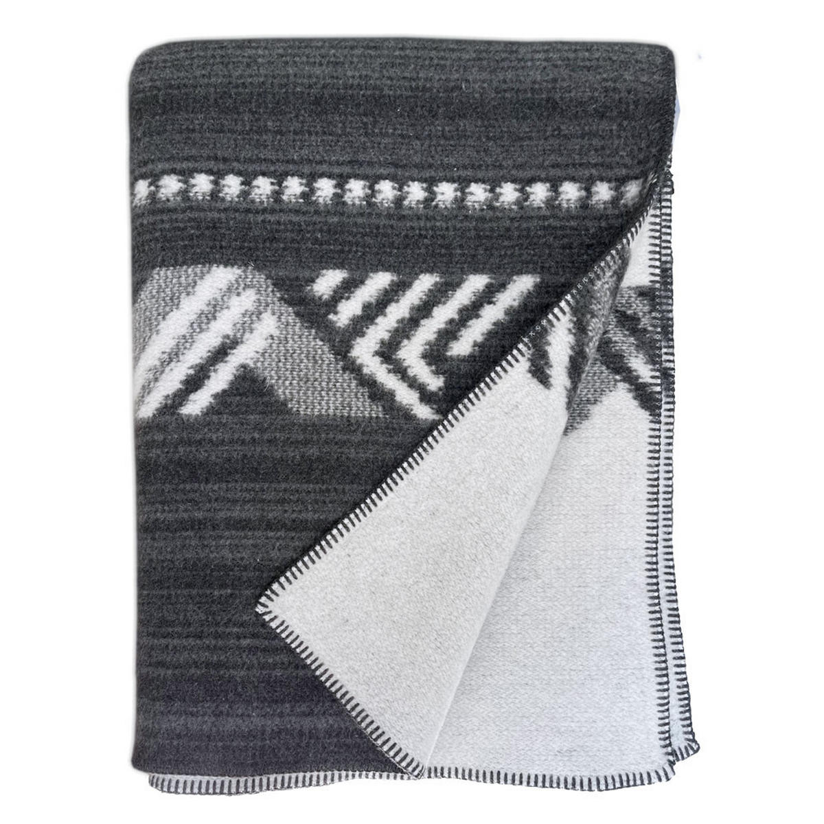 WOLLDECKE Mochica Schwarz reversibel 200x220 Merino Wolle - Schwarz, Textil (200/220cm) - Malagoon