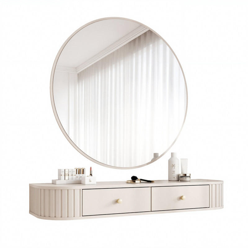 SCHMINKTISCH OVALINE mit Spiegel, 123 cm Beige - Beige/Goldfarben, Holzwerkstoff/Metall (123/17.5/36cm) - Idohome