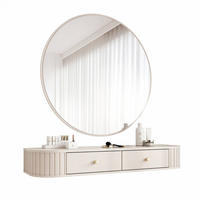 SCHMINKTISCH OVALINE mit Spiegel, 123 cm Beige - Beige/Goldfarben, Holzwerkstoff/Metall (123/17.5/36cm) - Idohome