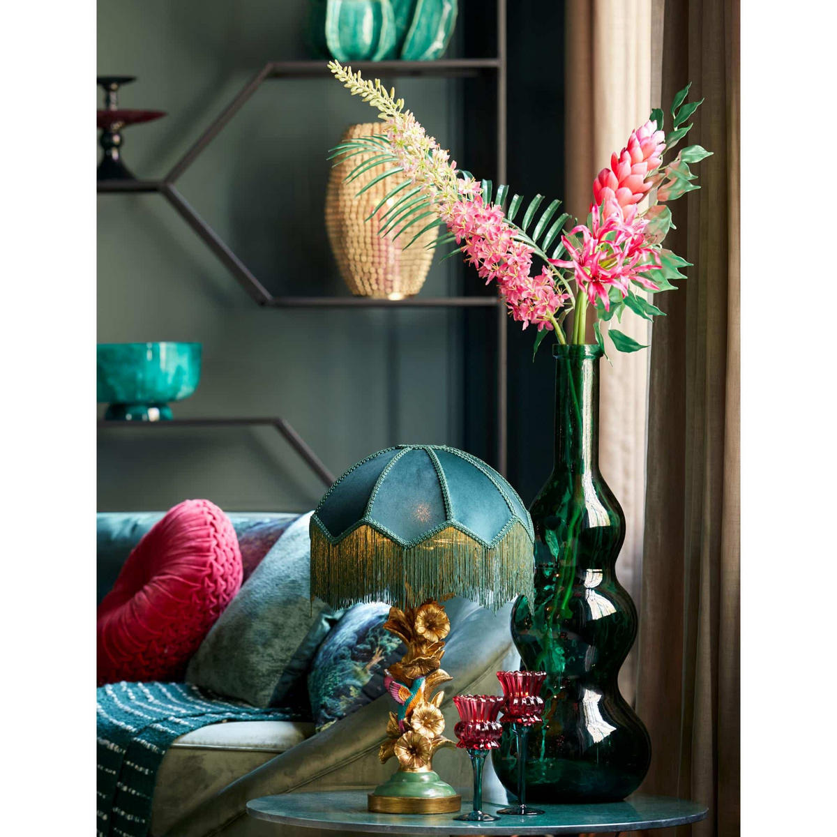 LAMPENSCHIRM Malacia Grün 35/35/26 cm - Grün, Kunststoff (35/35/26cm) - Light & Living