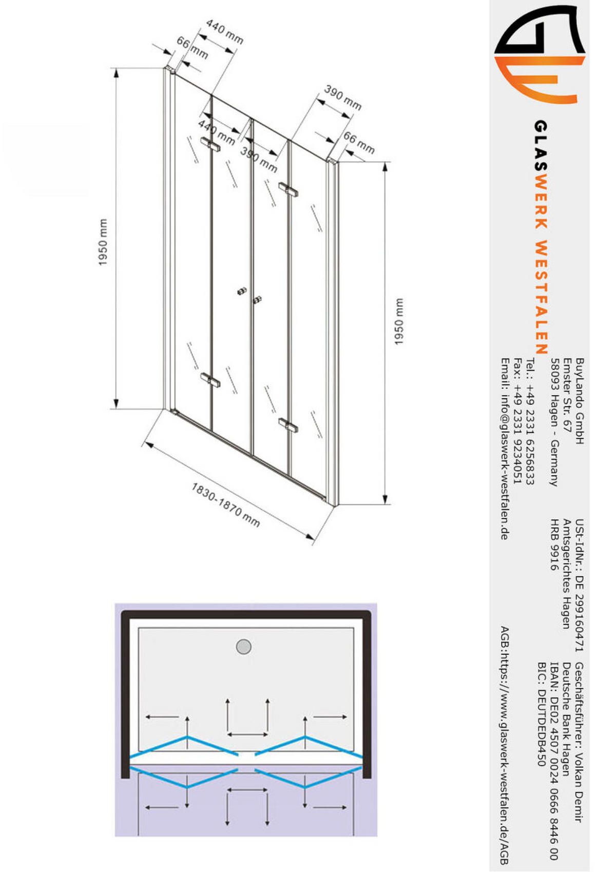 DUSCHKABINE Caroline 185x195cm Duschtür - Silberfarben, Glas (1/185/195cm) -  Glaswerk Westfalen