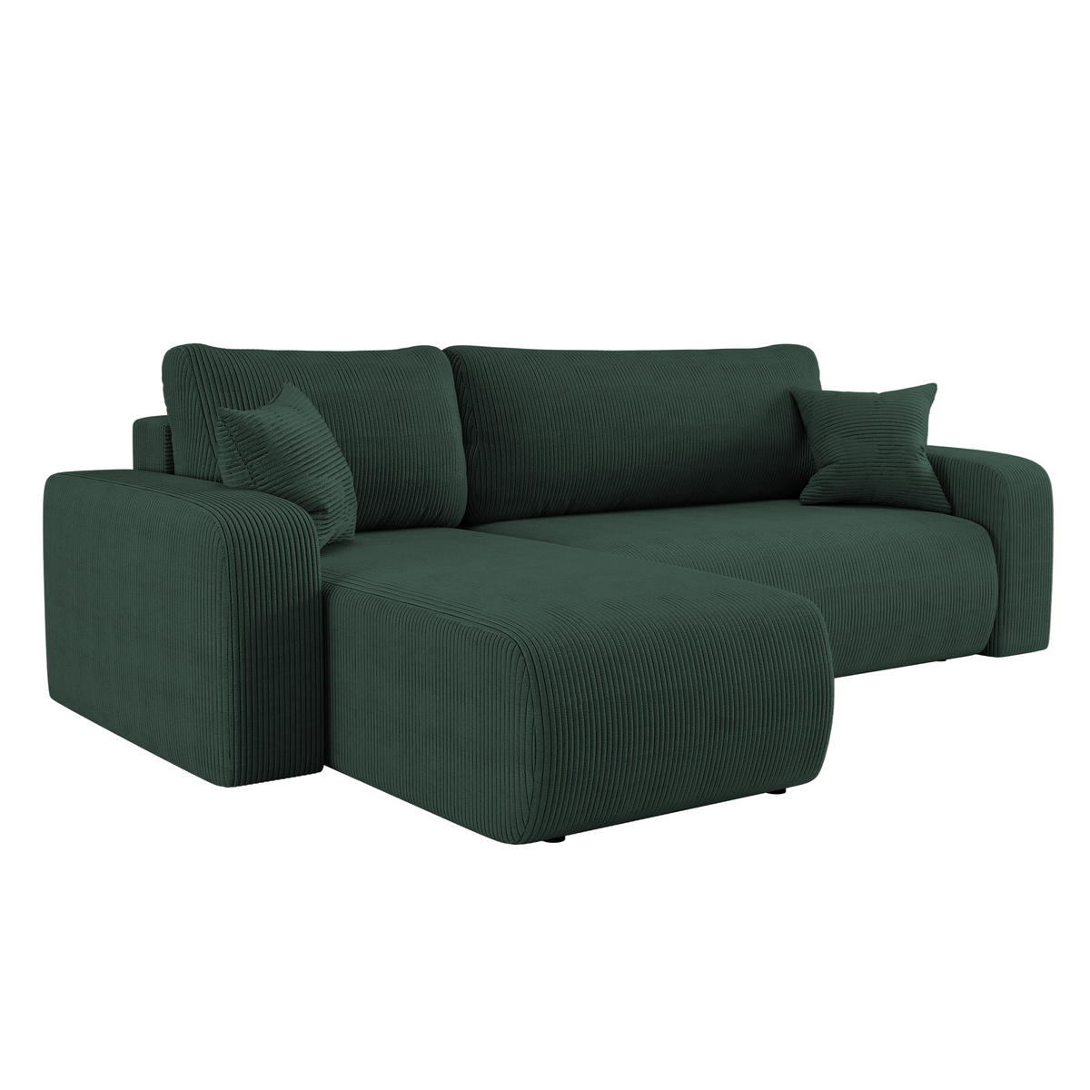 ECKSOFA L-FORM Schlaffunktion Und Bettkasten Eckcouch MILANO L Stoff Dicker Cord Grün Links - Grün, Holz/Textil (142/244cm) - Kaiser Möbel