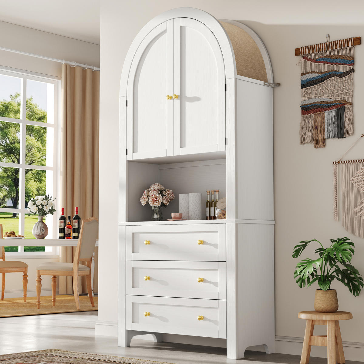 KREDENCA z obokanim zaključkom, bela, MDF, 70/35/180 cm - bela, leseni material (35/180/70cm) - OKMYHOME
