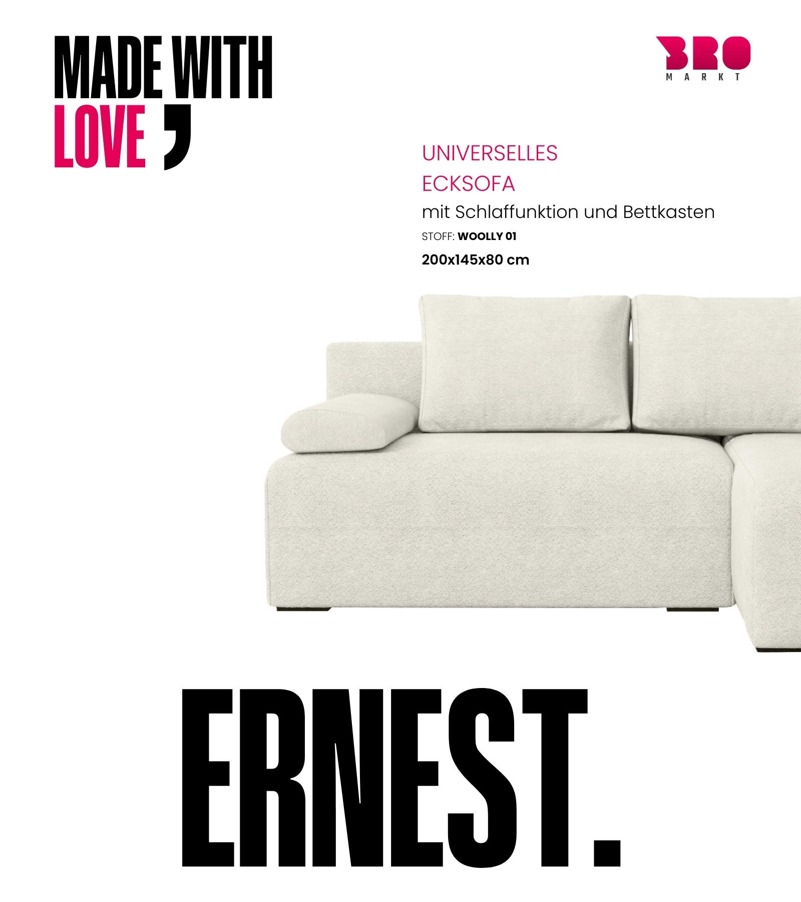 ECKSOFA Ernest mit Schlaffunktion Beige Bouclé - Beige, Textil (200/145cm) - Bromarkt