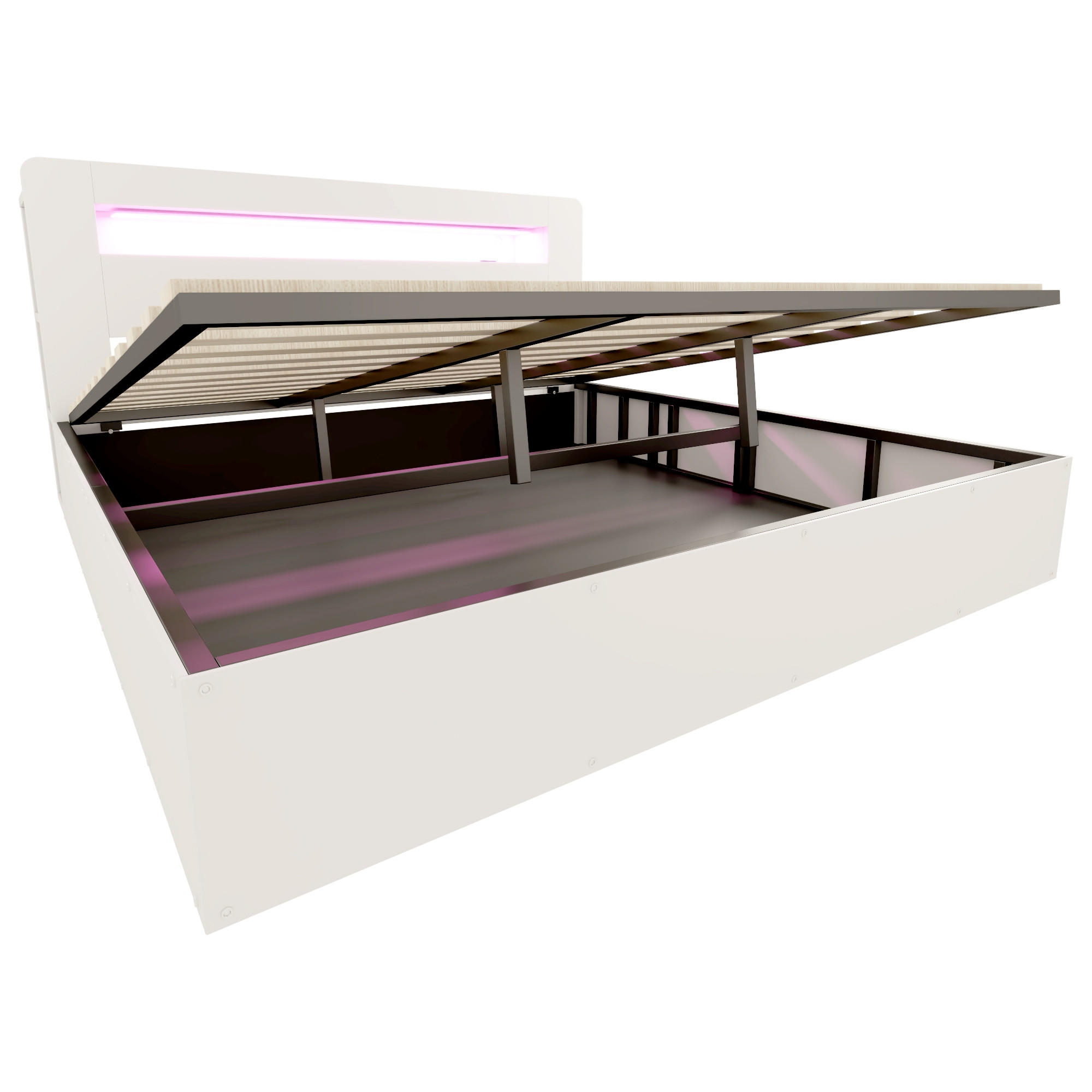 POLSTERBETT 180/200 cm Weiß mit Hydraulische Aufbewahrungsfunktion und LED-Kopfteil - Weiß, Holz (180/200cm) - Oxeza