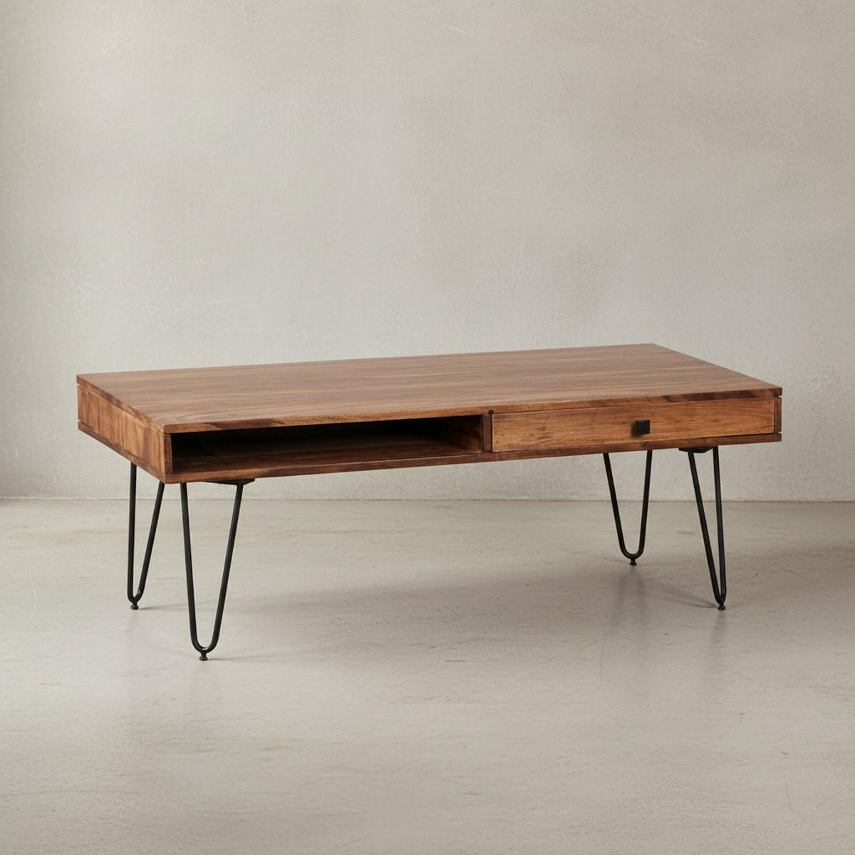 COUCHTISCH BALU mit Schubfächern aus Massivholz und Metallfüßen, leichter Aufbau, Braun 110x60x40 cm - Schwarz/Braun, Holz/Metall (60/110/40cm) - KADIMA DESIGN