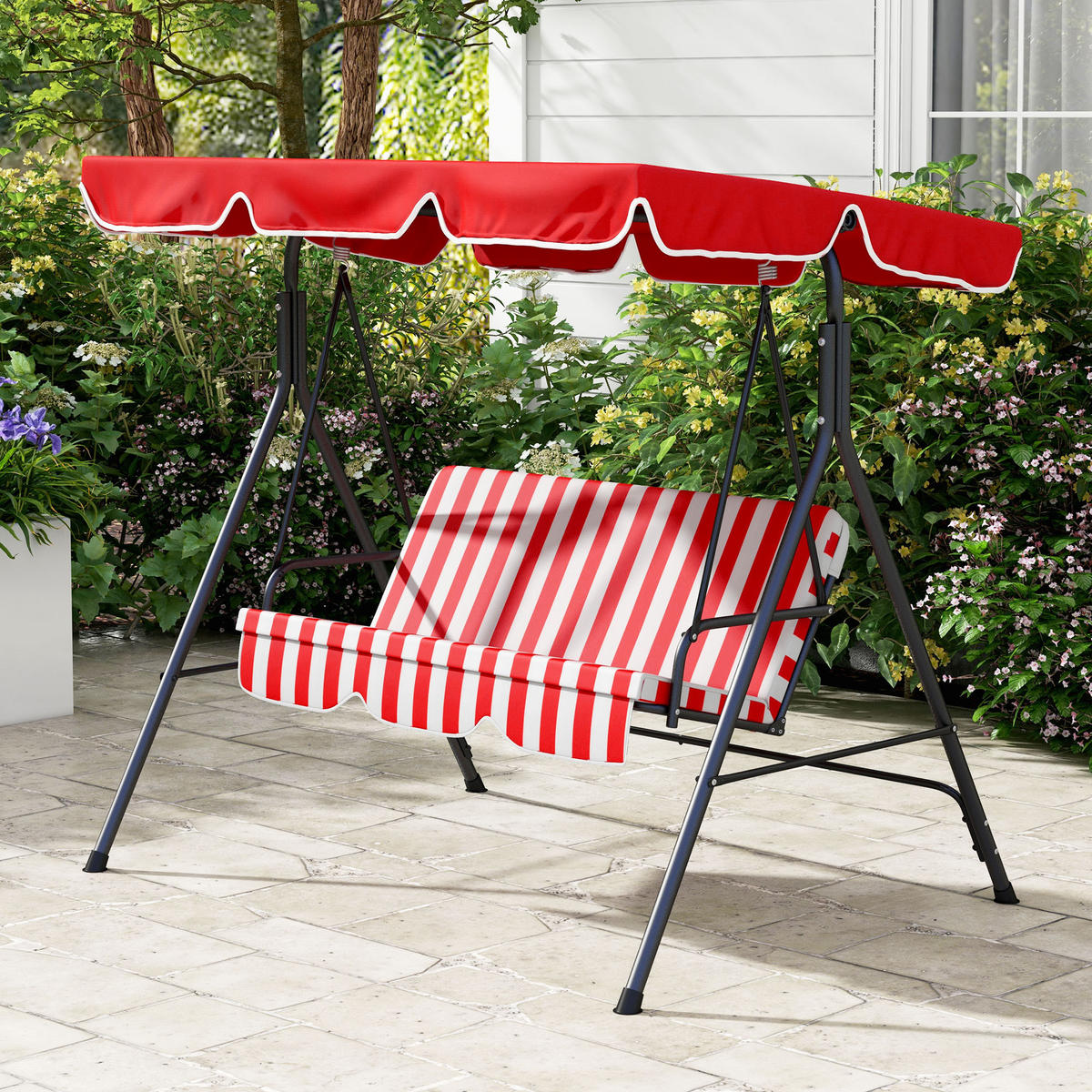HOLLYWOODSCHAUKEL DE-15264 3-Sitzer mit verstellbarem Dach Rot - Rot, Metall (110/153/172cm) - ComfortXL