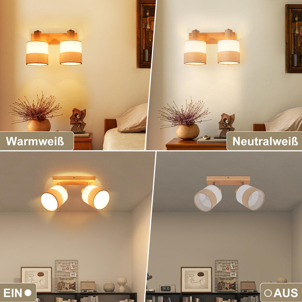 DECKENSTRAHLER Zarau 16/13/28 cm - Beige, Holz (28/16/13cm) - ZMH