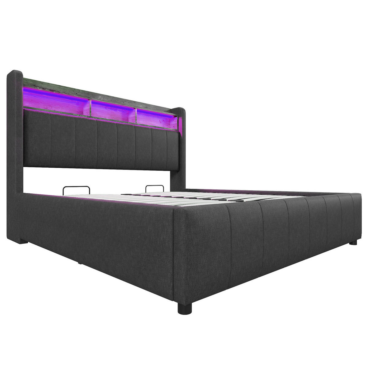 POLSTERBETT 160/200 cm aus Leinenstoff mit LED-Beleuchtung und Stauraum, Grau - Grau, Textil (160/200cm) - OKMYHOME