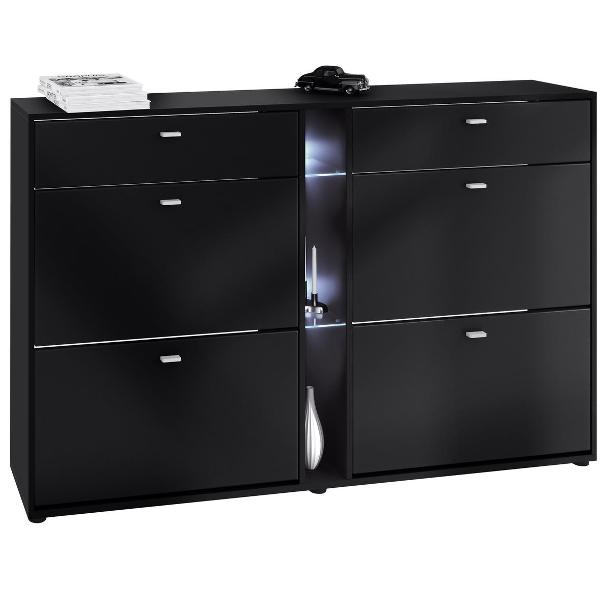 SCHUHSCHRANK Today Fronten in Schwarz matt - Schwarz, Holzwerkstoff (155.5/95/28cm) - Vladon