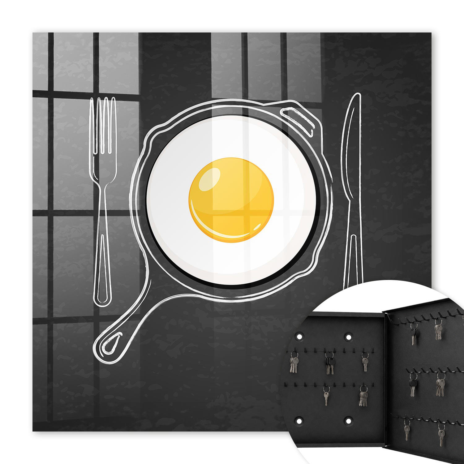 SCHLÜSSELBOX Schwarz 30x30 cm- Türöffnung nach rechts - Spiegelei - Schwarz, Metall (30/30/5cm) - TULUP