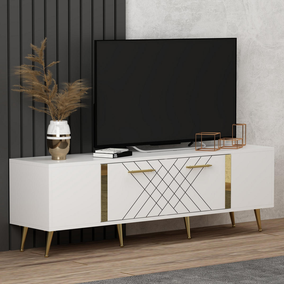 TV-MÖBEL detas Gold - Goldfarben, Holz (35/48/150cm) - Habitat Garten