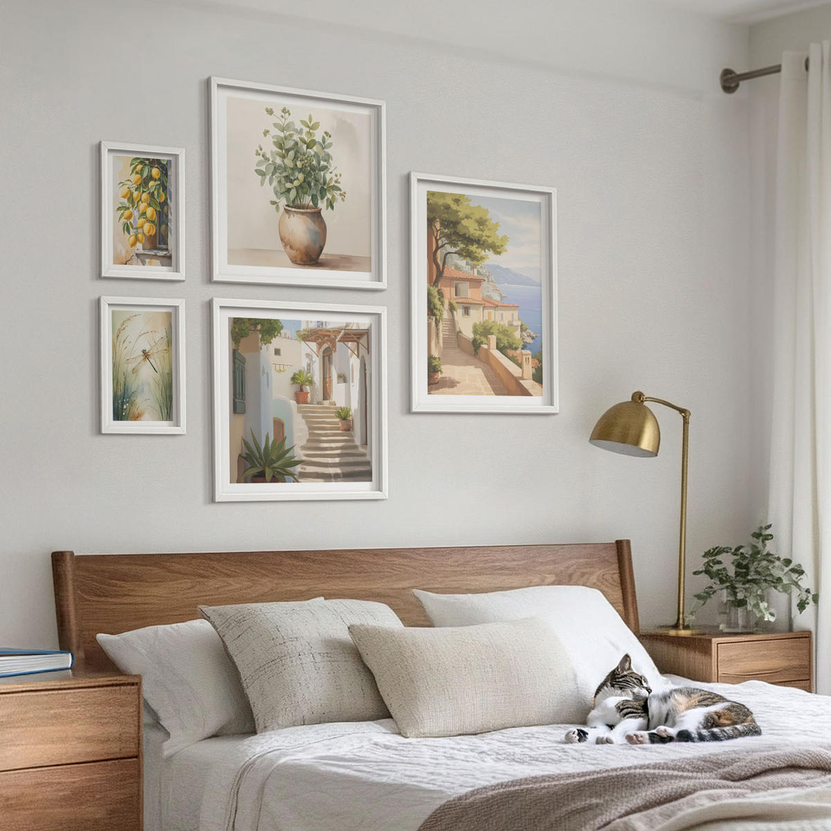 BILDER SET 5er Set - 50x50 cm & 20x30 cm & 40x60 cm Weißer Rahmen - Architektur der Zitronenstadt - Weiß, Kunststoff (40/60cm) - TULUP