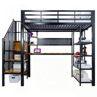 HOCHBETT 140/200 cm aus Metall und Holz mit Treppe, LED Schwarz - Schwarz, Metall (140/200cm) - OKMYHOME