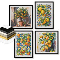 WANDBILDER 4er-Set - 50x50 cm & 40x60 cm Schwarzer Rahmen - Farbenfrohe abstrakte Zitrusfrüchte - Schwarz, Kunststoff (50/50cm) - ArtPrintCave