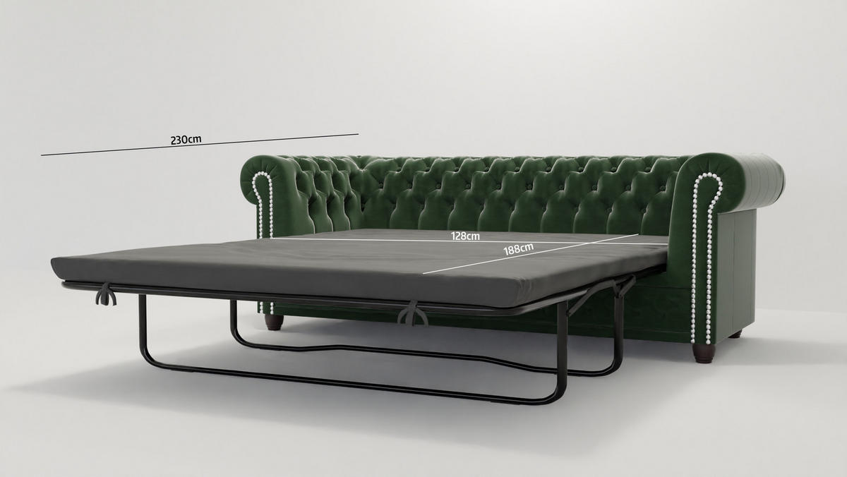 SITZGARNITUR mit Schlaffunktion 3+2+1 Chesterfield Nyx Flasche grün Samt - Smaragdgrün/Braun, Holz/Textil (203/72/86cm) - S-Style Möbel