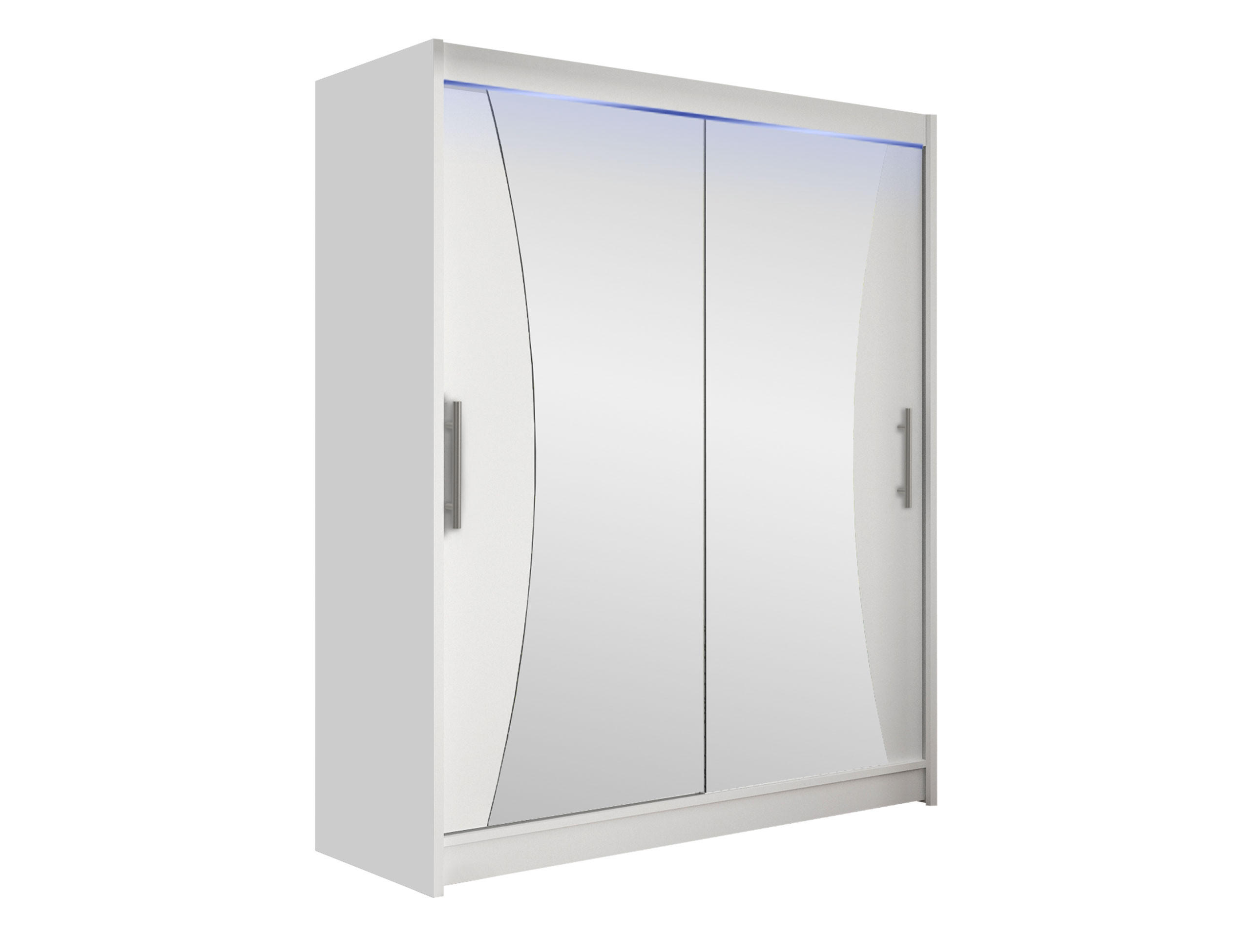 SCHWEBETÜRENSCHRANK Westa IX, mit RGB LED Beleuchtung - Silberfarben/Weiß, Holzwerkstoff/Metall (150/200/58cm) - MIRJAN24