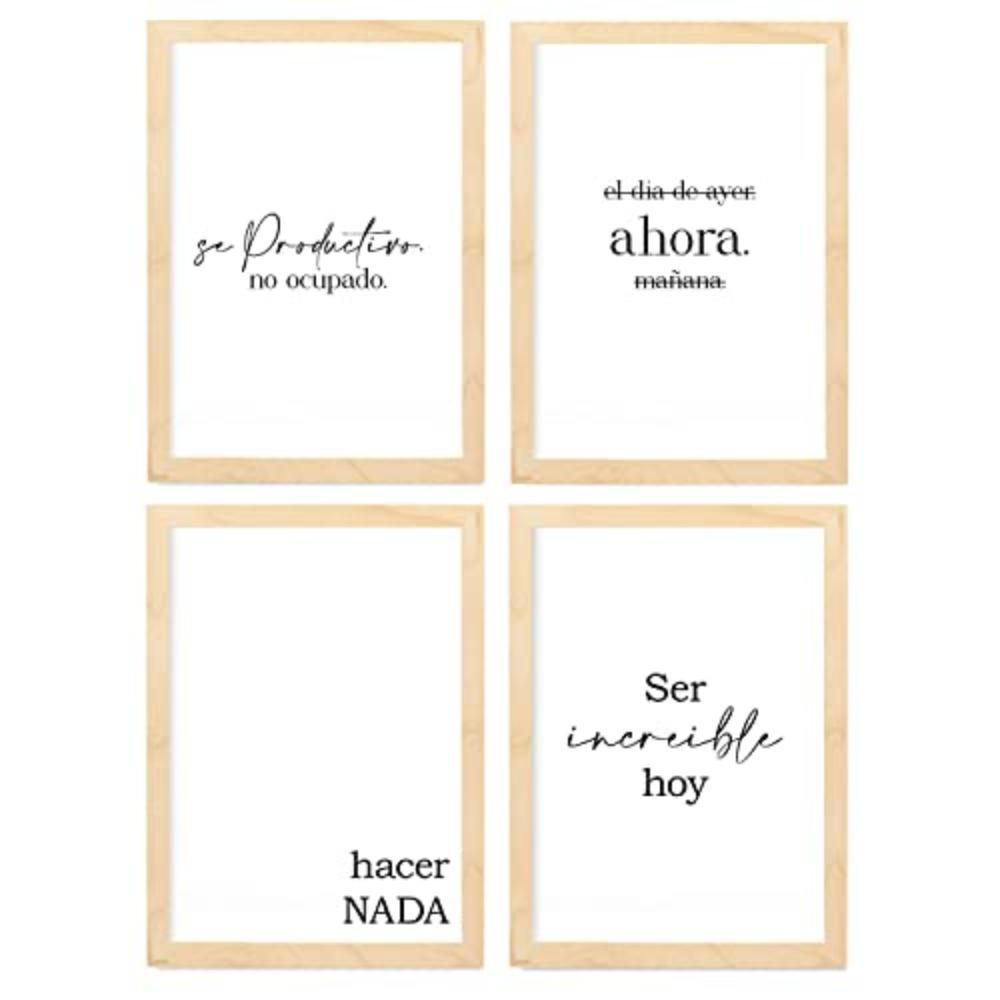 POSTER Set mit 4 Jetzt TypografieStil A3 Rahmen aus hellem Holz - Beige, Papier (29.7/3cm) - Nacnic