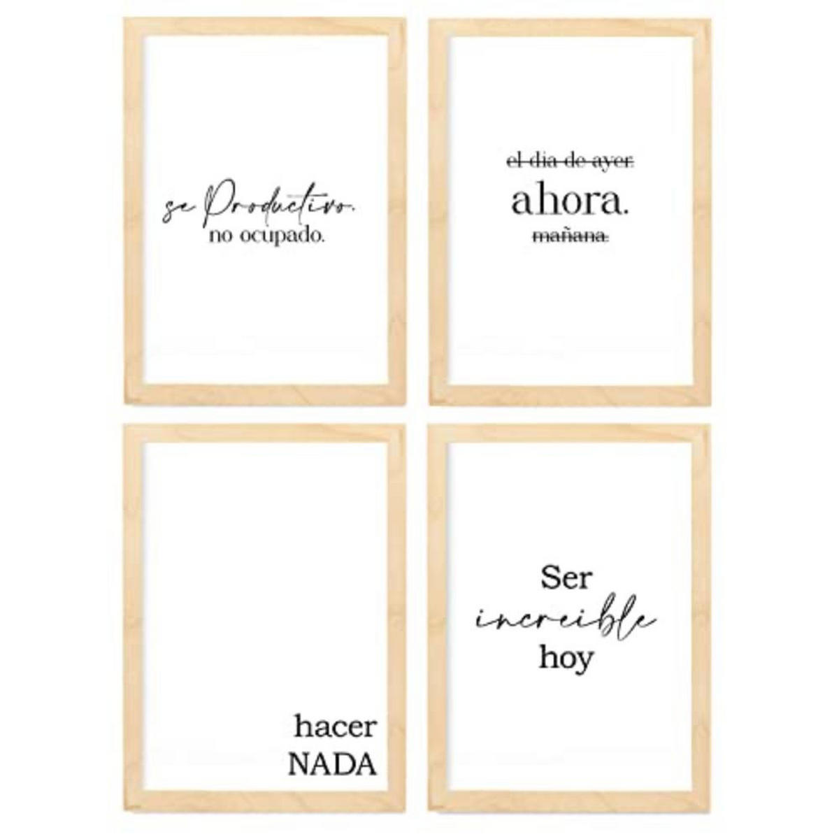 POSTER Set mit 4 Jetzt TypografieStil A3 Rahmen aus hellem Holz - Beige, Papier (29.7/3cm) - Nacnic