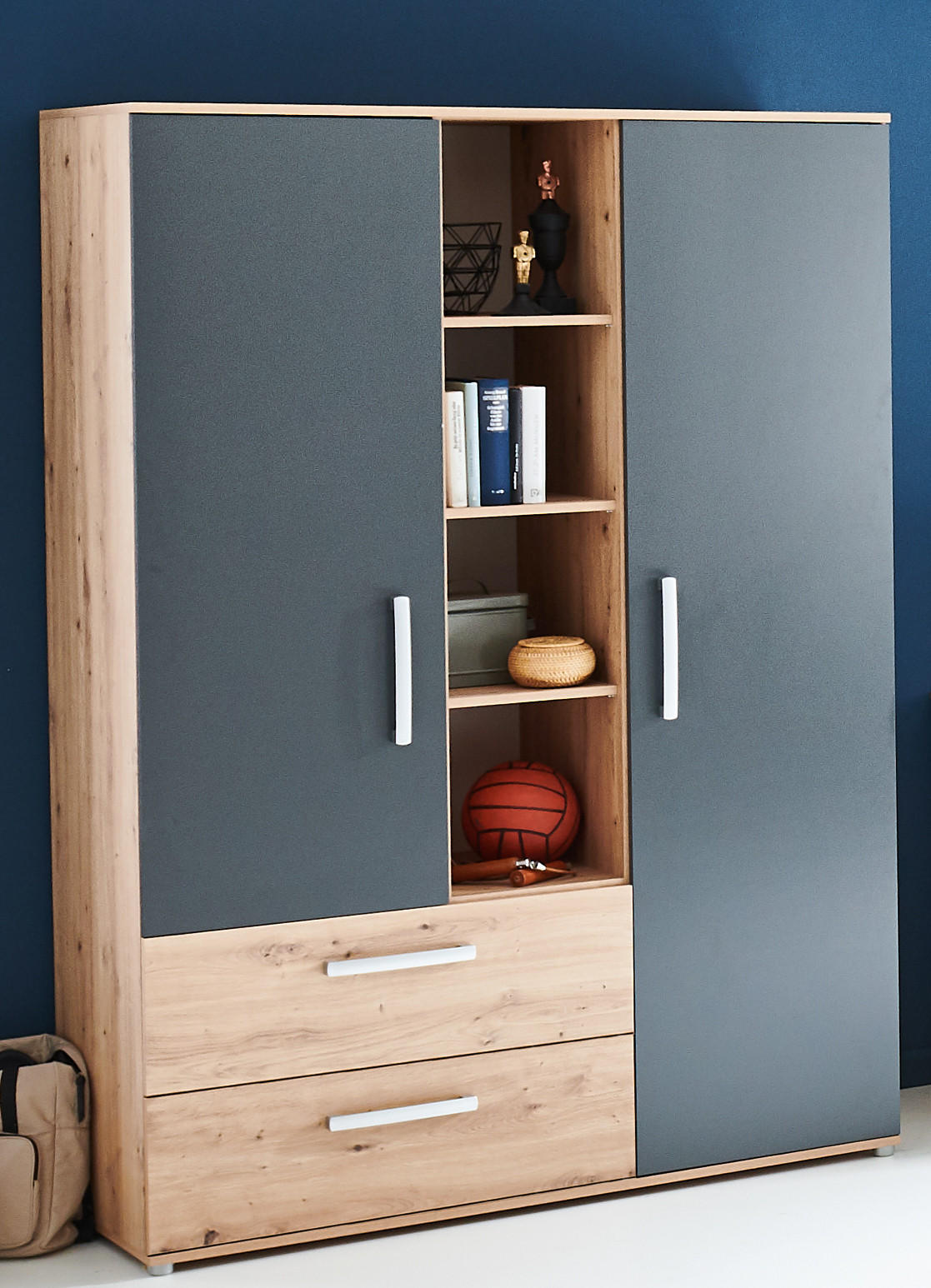 JUGENDZIMMER SET 3-tlg. Bett Kleiderschrank Bettkästen - Anthrazit/Silberfarben, Holzwerkstoff/Kunststoff (1/1/1cm) - arthur berndt