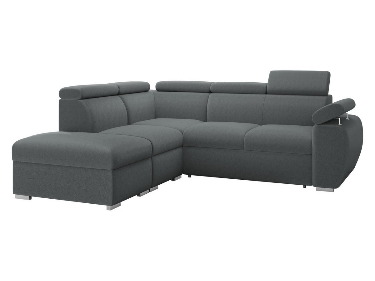 ECKSOFA Boston 2RR1P, Seite: Links PUFAP+R+1P(65)+2R - Silberfarben/Grau, Holz/Textil (260/230cm) - MIRJAN24