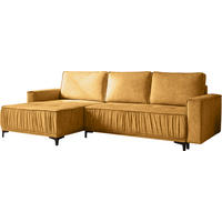 ECKSOFA Velora mit Schlaffunktion & Stauraum, Universell Rechts/Links, Senfgelb Samt 270/92/150 cm - Gelb/Schwarz, Textil/Metall (270/150cm) - WFL GROUP
