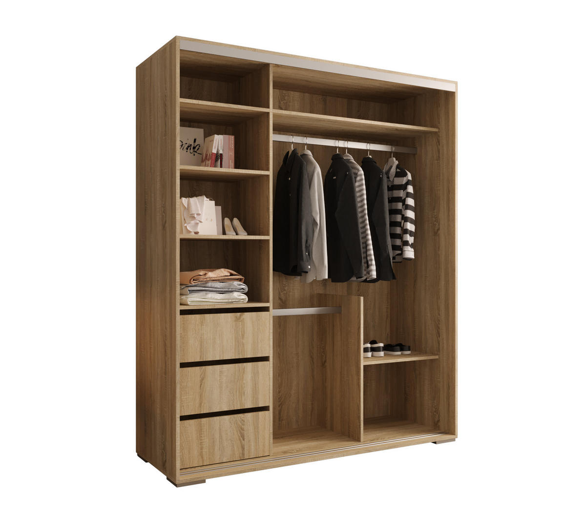 SCHIEBETÜRENSCHRANK GENUA 180, 2-türig Kleiderschrank mit 1 Spiegel, Moderne Garderobe, Schrank in Größe: 180 x 217 x 66 cm - Braun, Holzwerkstoff (180/217/66cm) - O-Sofa