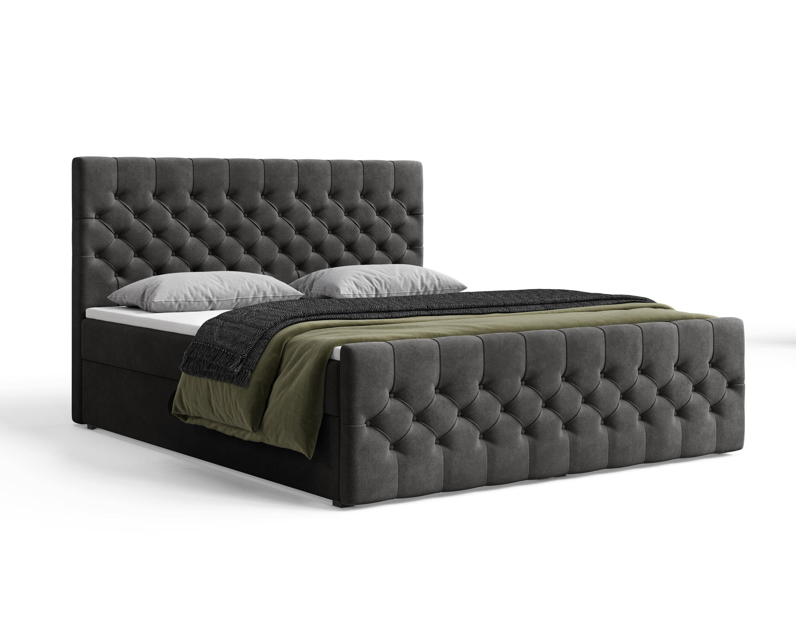 BOXBETT 12 140 x 200 cm - Manila - Modernes Polsterbett mit Bettkasten inkl. PU-Schaum-Topper und Federmechanismus - Schwarz, Holz (140/200cm) - ROYAL24_MARKT