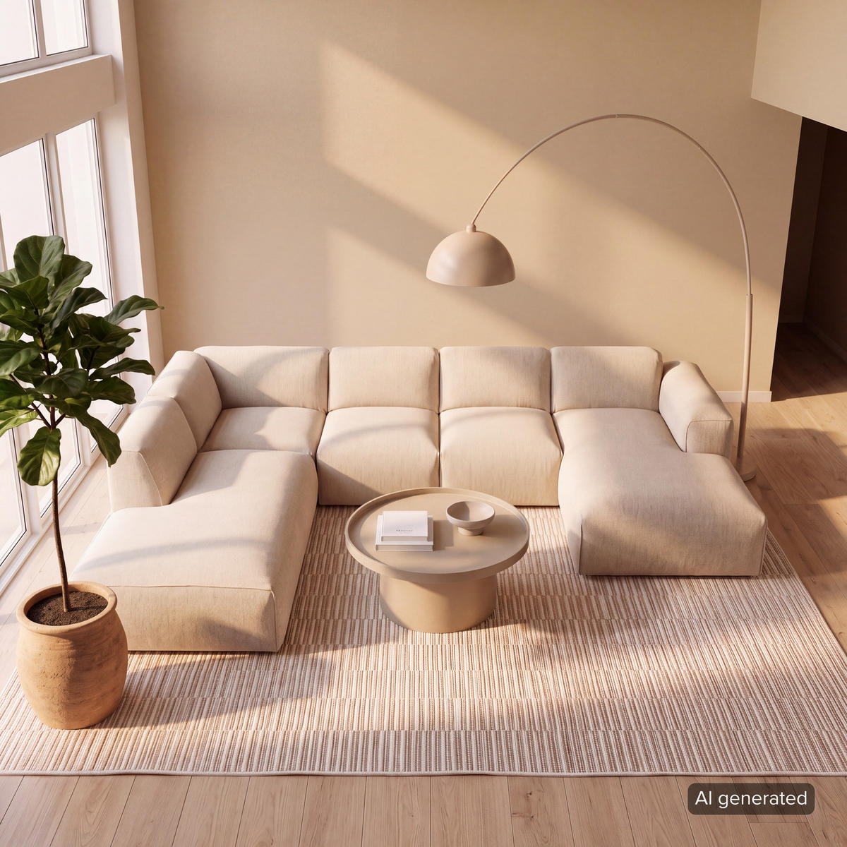 WOHNLANDSCHAFT mit Longchair - Beige/Schwarz, Kunststoff/Textil (325/71/235cm) - home24