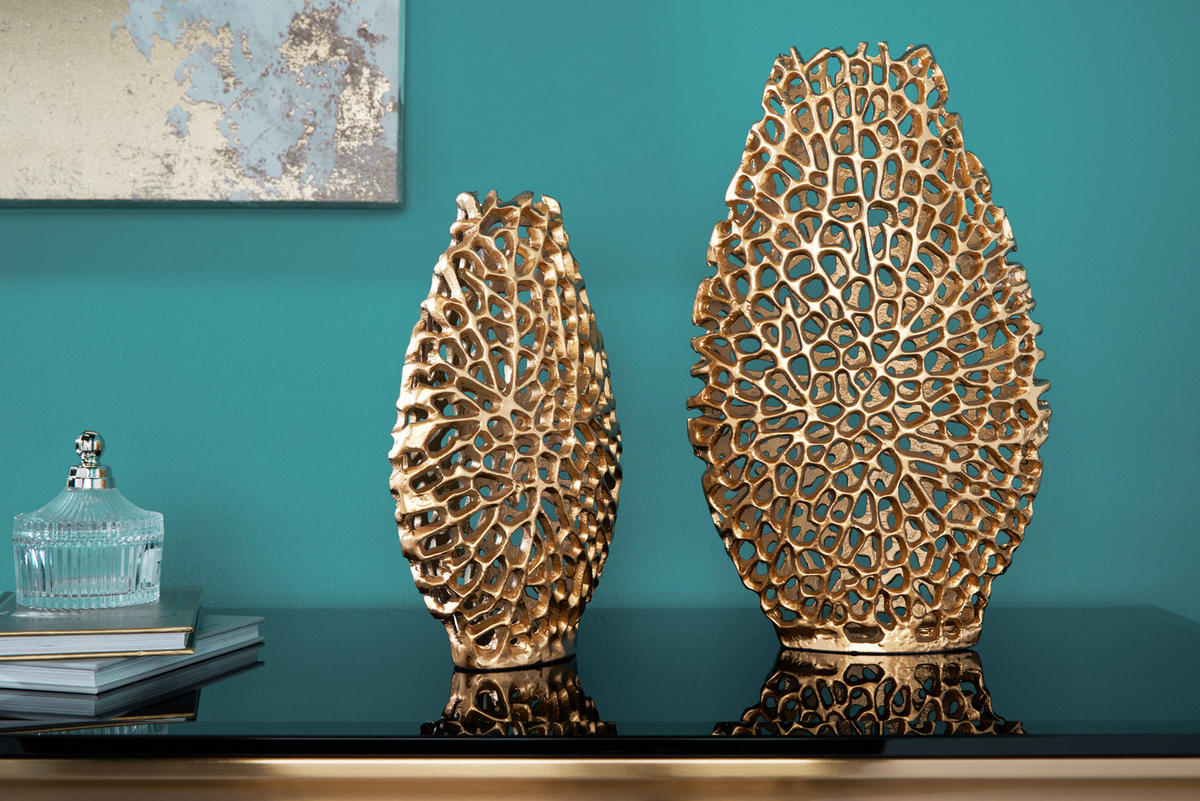 DEKOVASE ABSTRACT LEAF Metall Gold 40 cm 2er Set - Goldfarben, Metall (40cm) - riess-ambiente