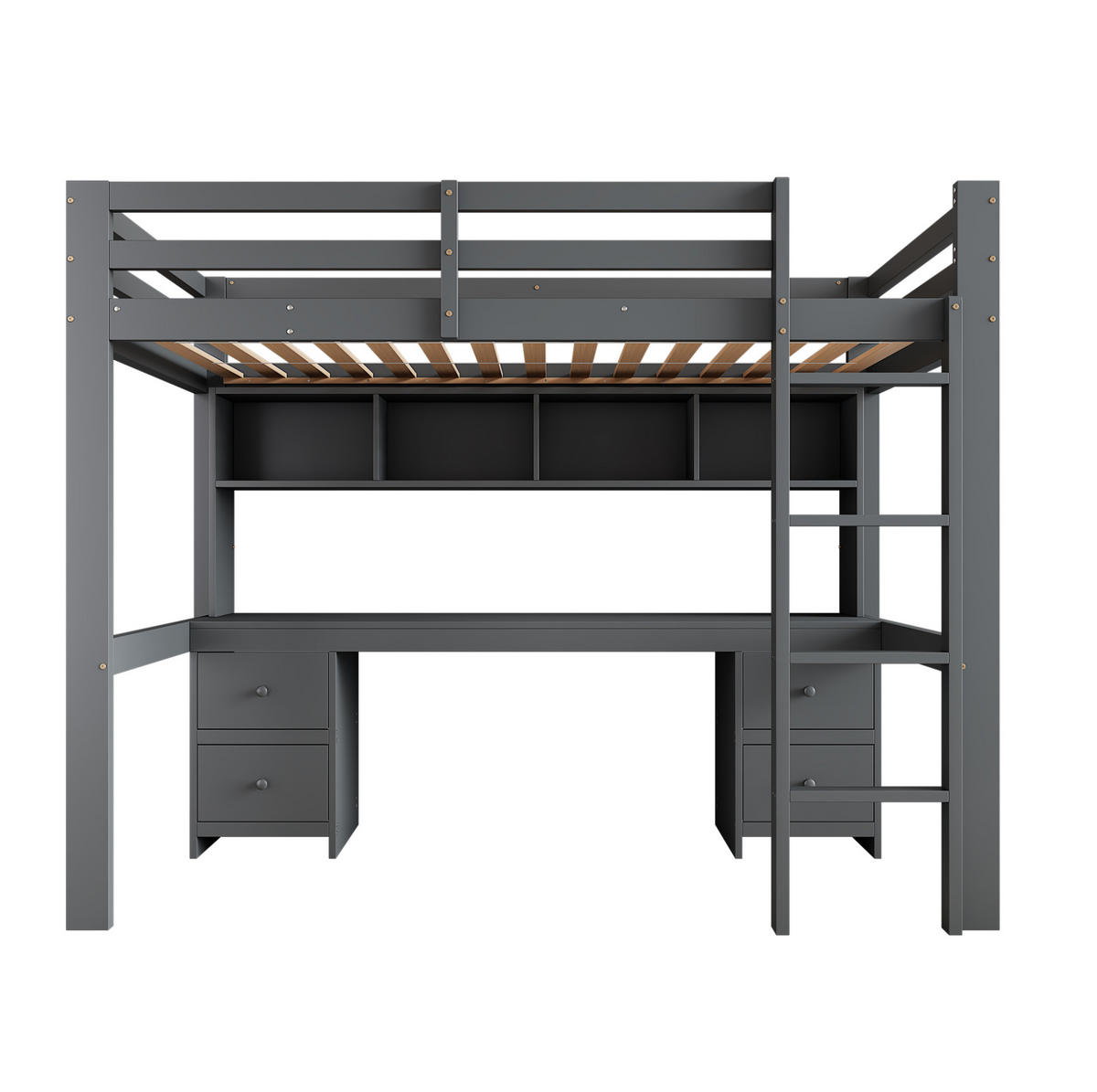 HOCHBETT 90/200 cm Grau mit Schreibtisch und Stauraum - Grau, Holz (90/200cm) - Flora Grace