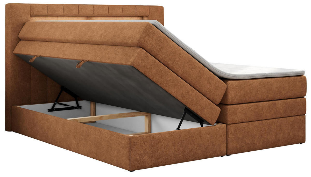 BOXSPRINGBETT GOLD-5 KING LED 160/200 Orange Struktur - H3 - Orange, Holz/Textil (160/200cm) - MKS
