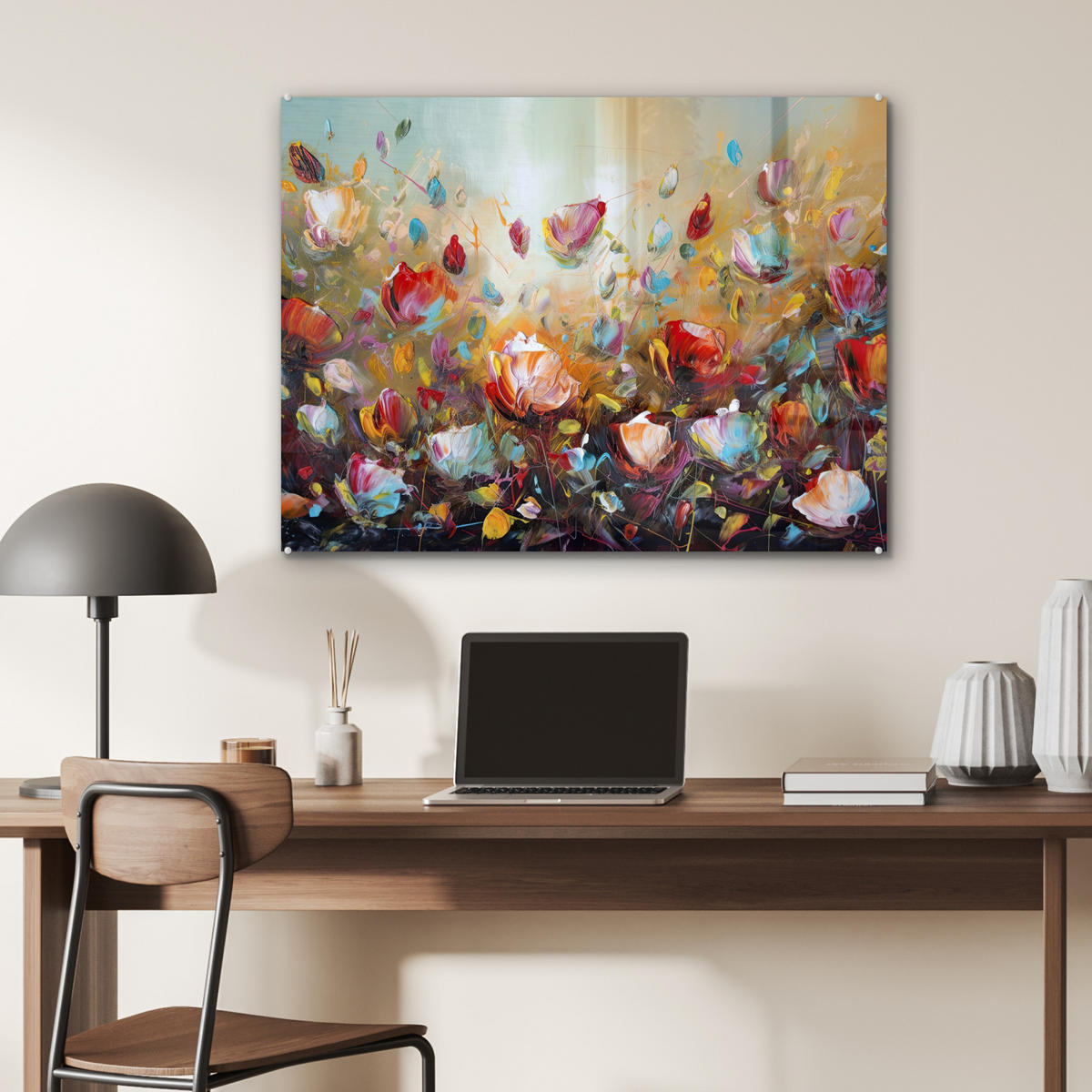 OBRAZ NA AKRYLOVOM SKLE Kvety - Umenie - Príroda - Olejomaľba 80x60 cm - viacfarebná, sklo (80/60cm) - MuchoWow
