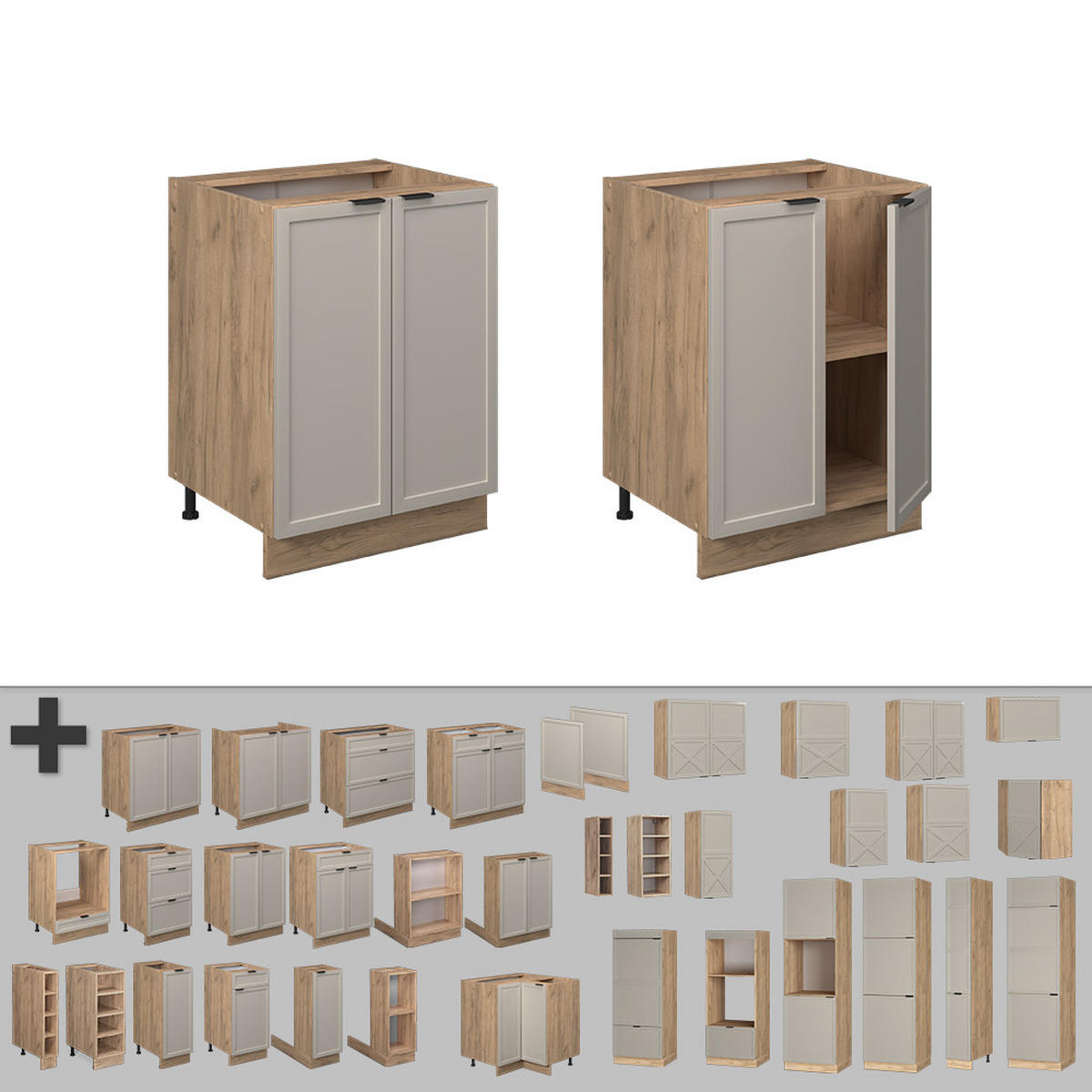 KÜCHENUNTERSCHRANK Fame-Line GrauBeige 60 cm, AP Eiche - Honigeiche/Eiche Wotan, Holzwerkstoff (60/82/60cm) - Vicco