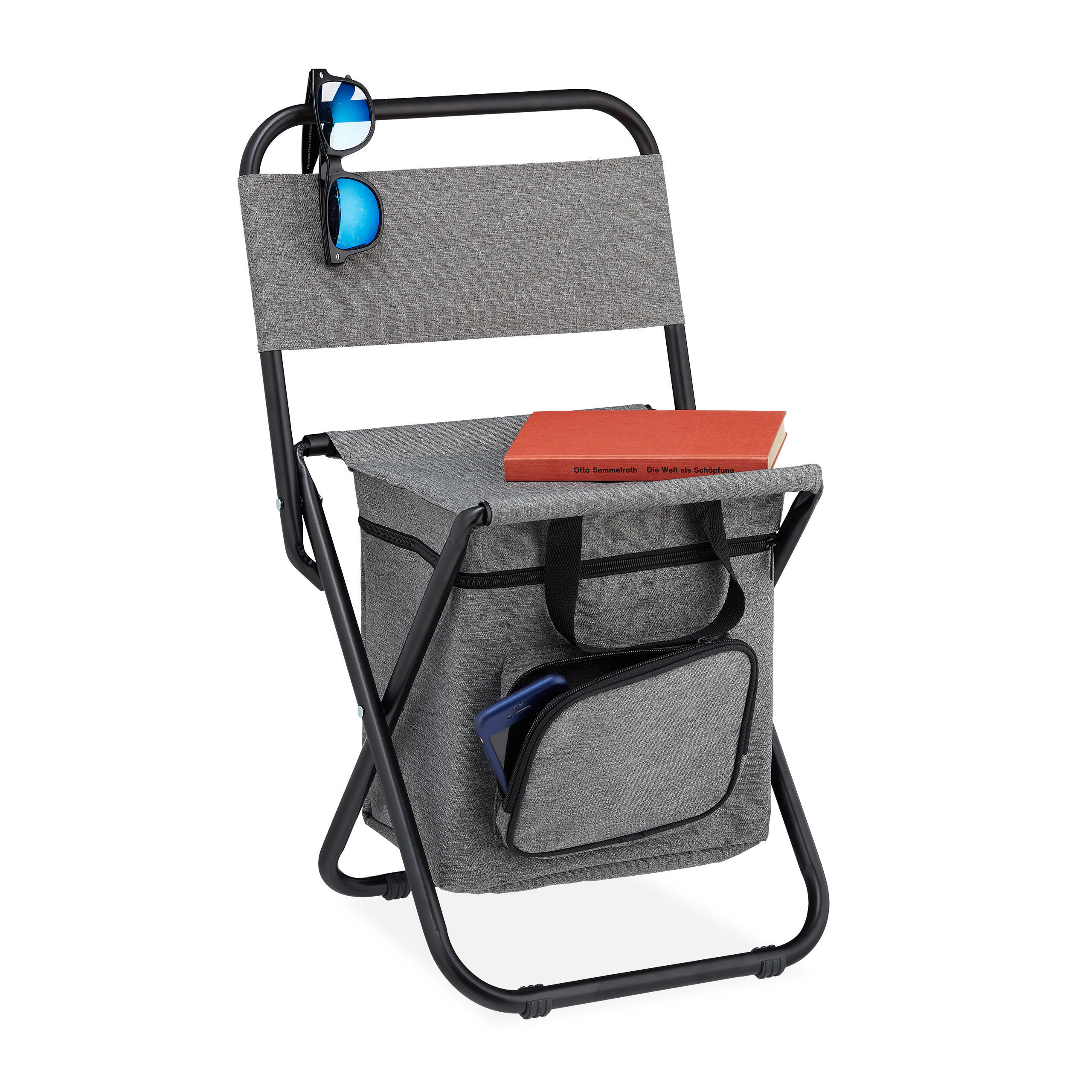 CAMPINGHOCKER - Grau, Textil/Metall (35/60/35cm) - Relaxdays