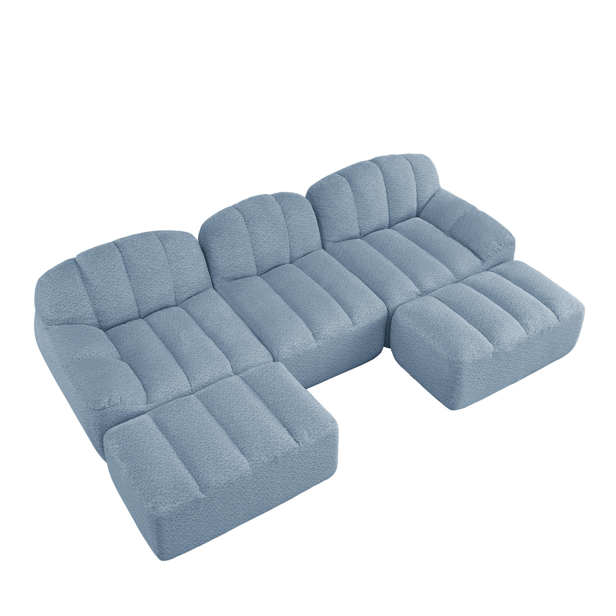 WOHNLANDSCHAFT DE-34312 3-Sitzer mit 2 Ottomans Blau - Blau, Textil (165/79/288cm) - ComfortXL