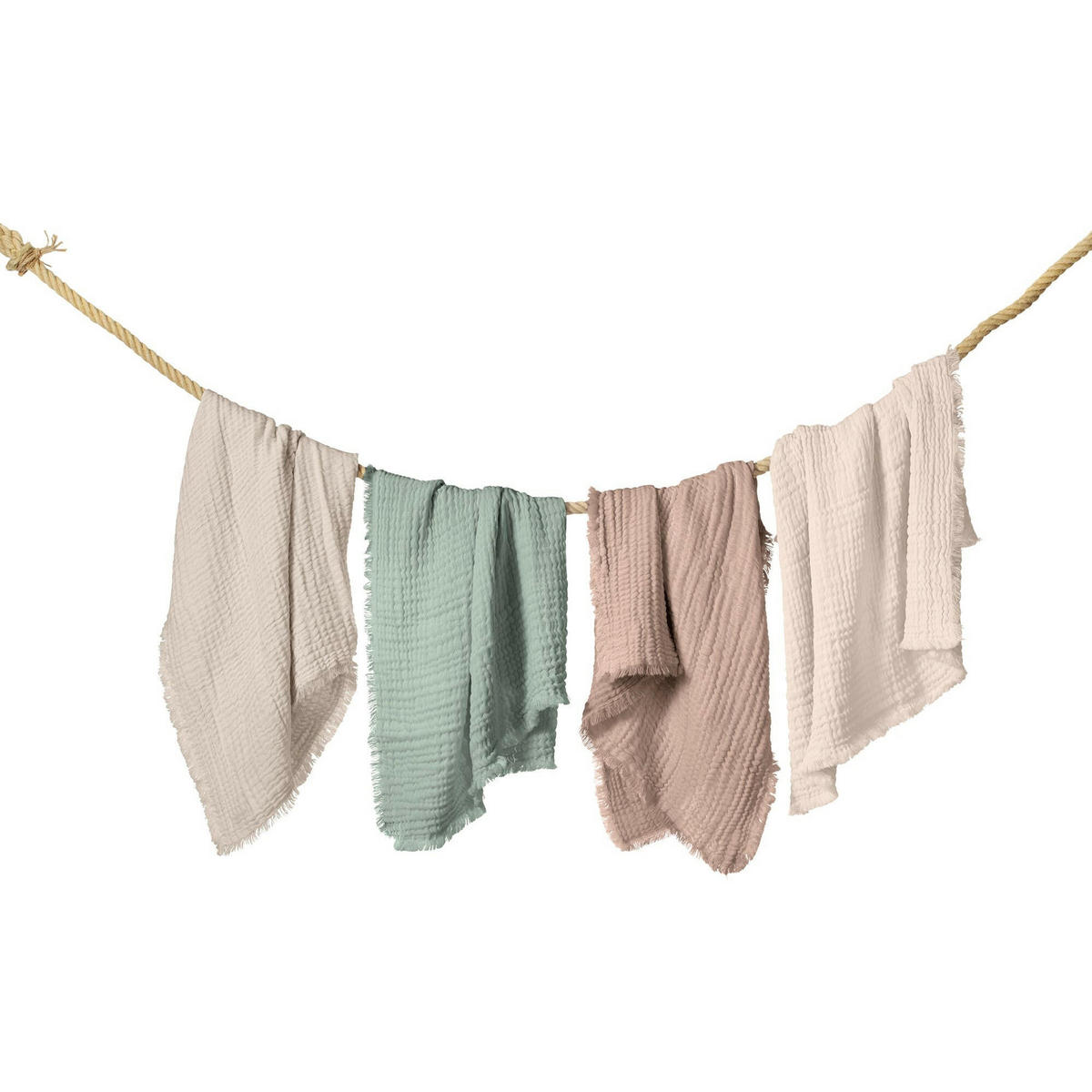 MUSSELINDECKE Mint Fransen - Mintgrün, Textil (80/80cm) - nordic coast company