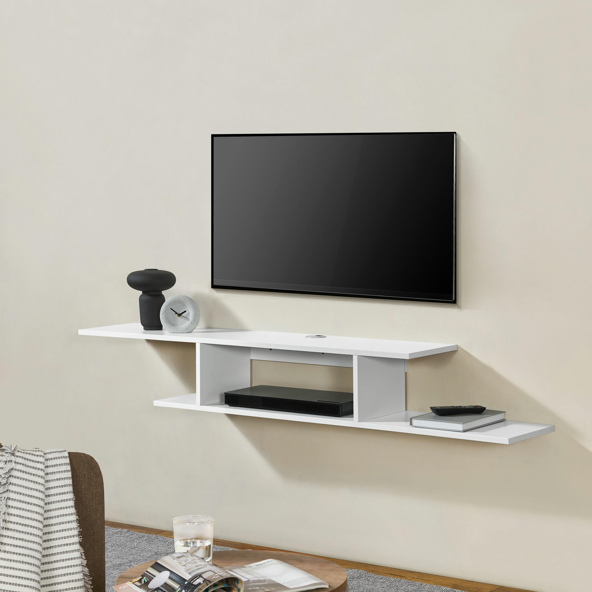 TV-WANDREGAL Støvring - Weiß, Holzwerkstoff (150/21/25cm) - [en.casa]
