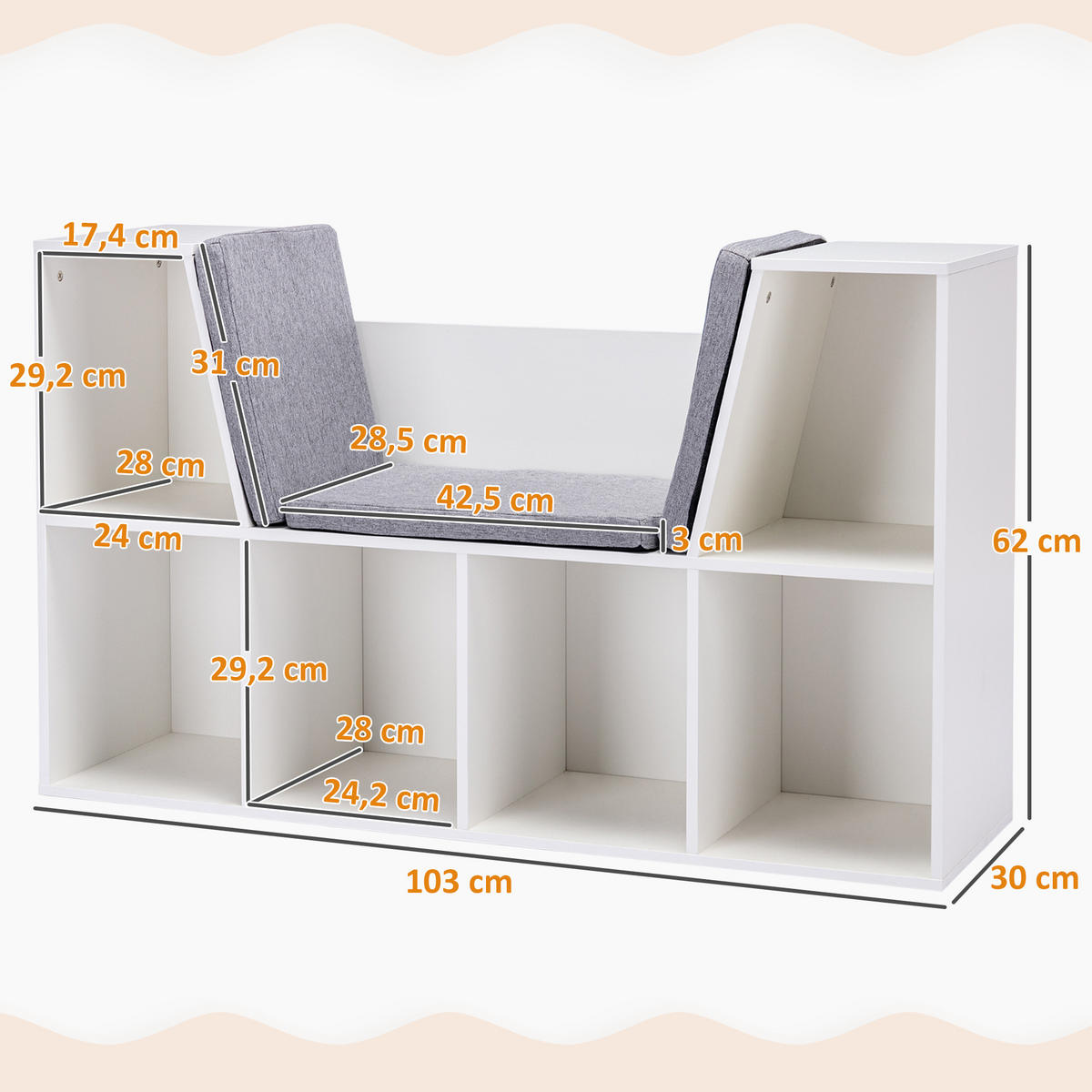 KINDERREGAL - Weiß, Holzwerkstoff (30/62/103cm) - HOMCOM