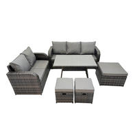 GARTENMÖBELSET mit ESSTISCH,SOFA Polyrattan 8-Sitzer - Dunkelgrau/Grau, Glas/Kunststoff - Fimous
