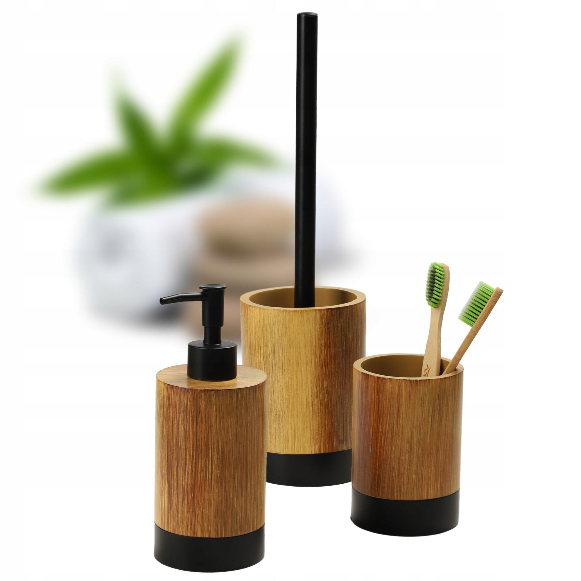 BADEZIMMERSET Seifenspender + Badezimmerbecher + Toilettenbürste - Braun, Kunststoff (10/37cm) - KADAX
